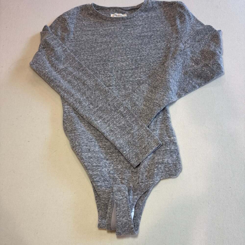 Madewell Heather Gray Long Sleeve Crewneck Bodysuit